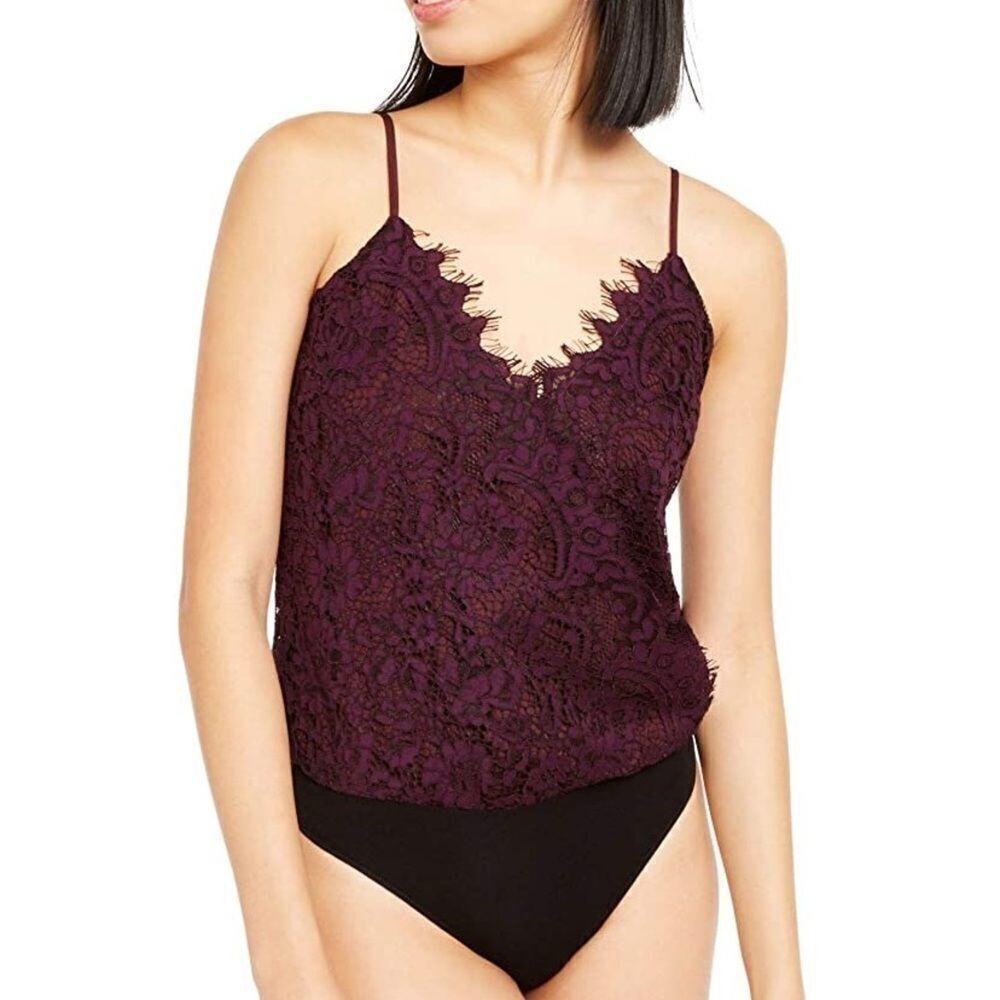 Leyden Plum Crossover Lace Bodysuit